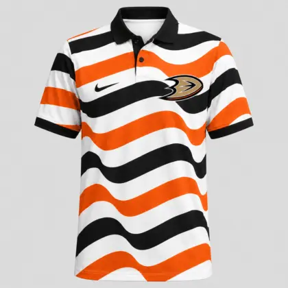 Anaheim Ducks | Premium NHL Retro Wavy Stripe Short Sleeve Polo Shirt NDN