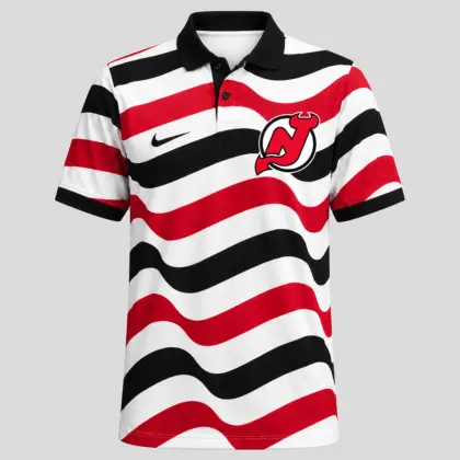 New Jersey Devils | Premium NHL Retro Wavy Stripe Short Sleeve Polo Shirt NDN