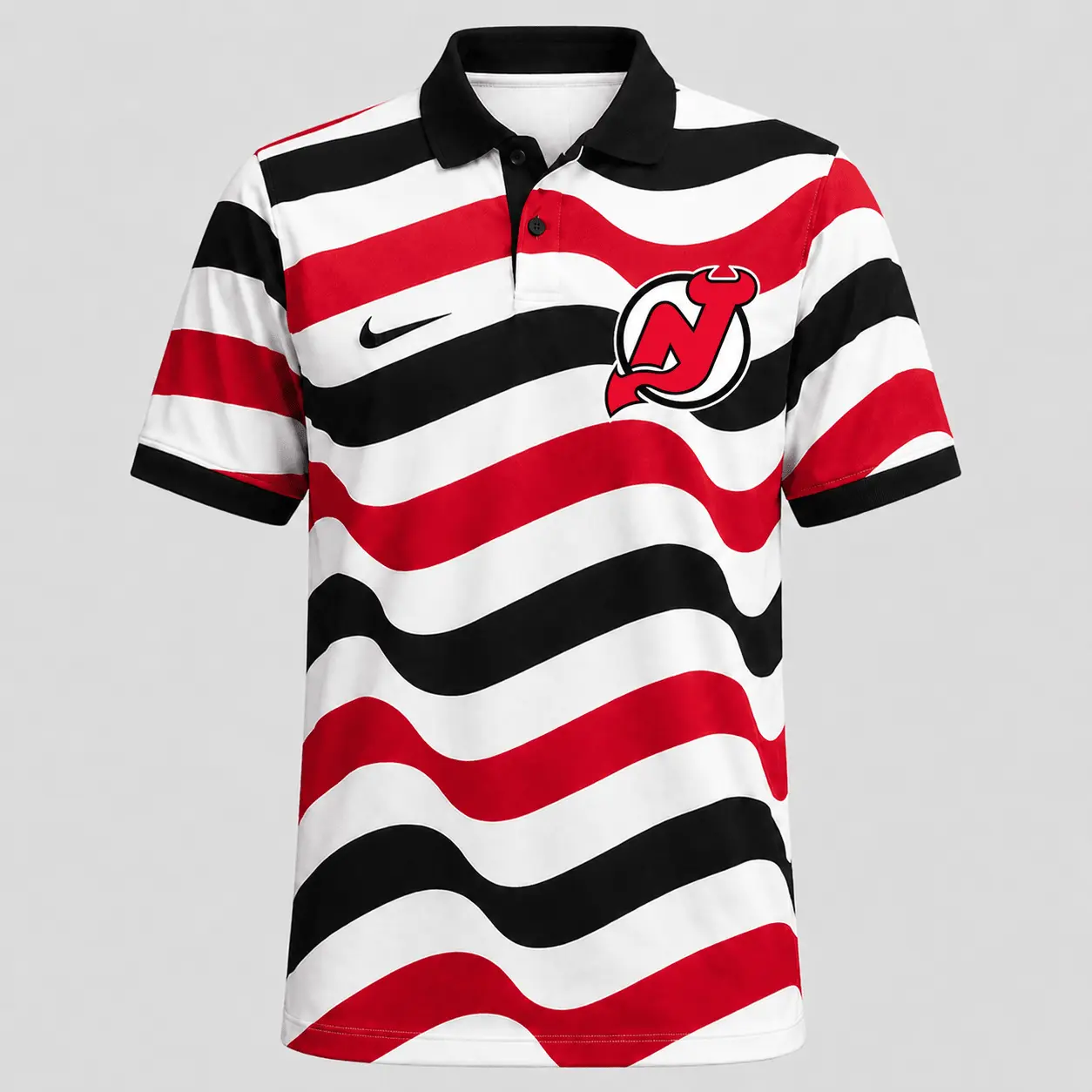 New Jersey Devils | Premium NHL Retro Wavy Stripe Short Sleeve Polo Shirt NDN