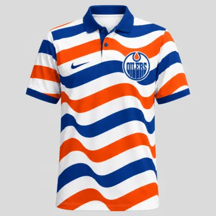 Edmonton Oilers | Premium NHL Retro Wavy Stripe Short Sleeve Polo Shirt NDN