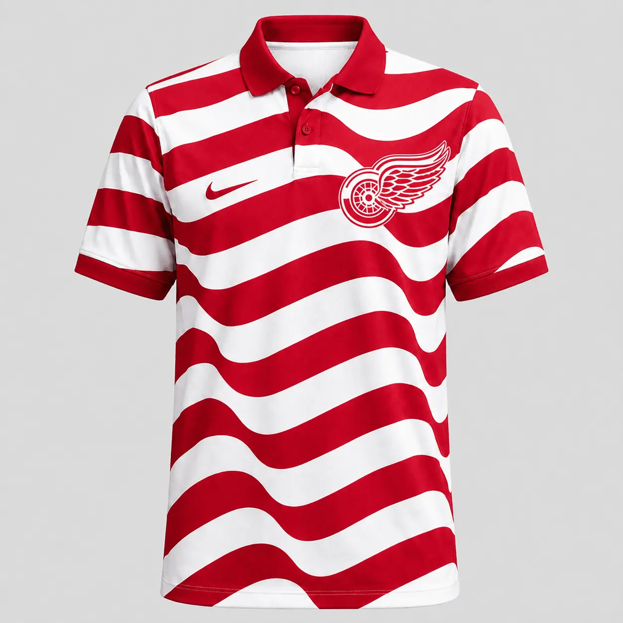 Detroit Red Wings | Premium NHL Retro Wavy Stripe Short Sleeve Polo Shirt NDN