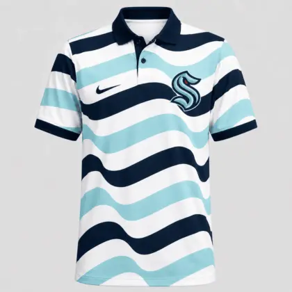 Seattle Kraken | Premium NHL Retro Wavy Stripe Short Sleeve Polo Shirt NDN