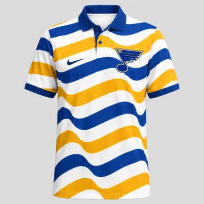 St. Louis Blues | Premium NHL Retro Wavy Stripe Short Sleeve Polo Shirt NDN