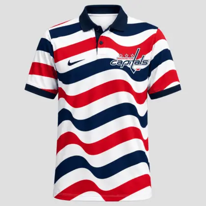Washington Capitals | Premium NHL Retro Wavy Stripe Short Sleeve Polo Shirt NDN