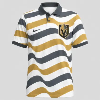 Vegas Golden Knights | Premium NHL Retro Wavy Stripe Short Sleeve Polo Shirt NDN