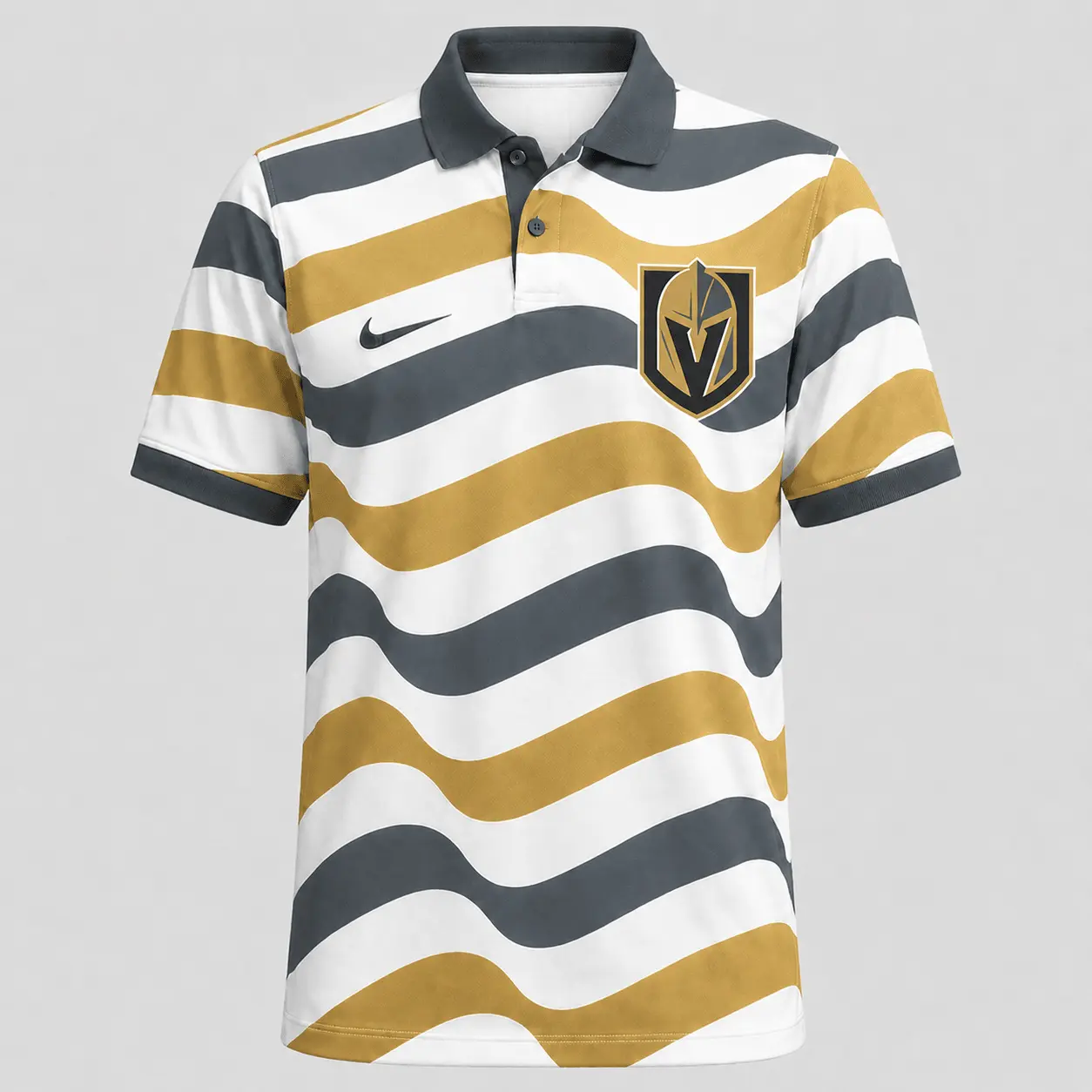 Vegas Golden Knights | Premium NHL Retro Wavy Stripe Short Sleeve Polo Shirt NDN