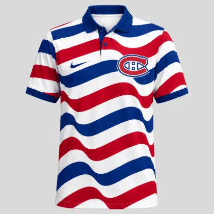 Montreal Canadiens | Premium NHL Retro Wavy Stripe Short Sleeve Polo Shirt NDN