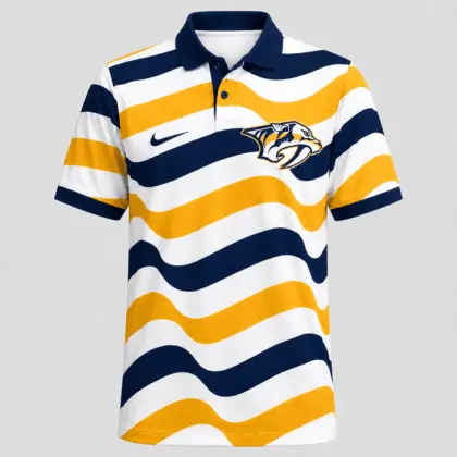 Nashville Predators | Premium NHL Retro Wavy Stripe Short Sleeve Polo Shirt NDN