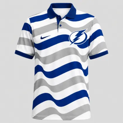 Tampa Bay Lightning | Premium NHL Retro Wavy Stripe Short Sleeve Polo Shirt NDN
