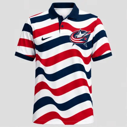 Columbus Blue Jackets | Premium NHL Retro Wavy Stripe Short Sleeve Polo Shirt NDN