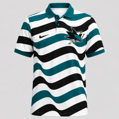 San Jose Sharks | Premium NHL Retro Wavy Stripe Short Sleeve Polo Shirt NDN