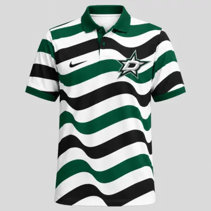 Dallas Stars | Premium NHL Retro Wavy Stripe Short Sleeve Polo Shirt NDN