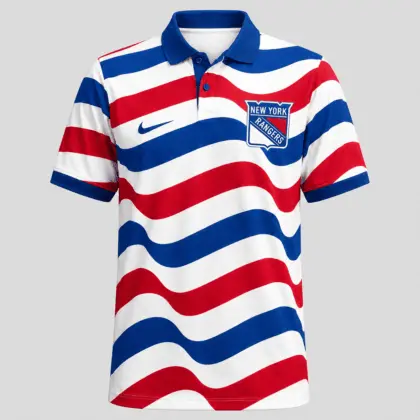 New York Rangers | Premium NHL Retro Wavy Stripe Short Sleeve Polo Shirt NDN