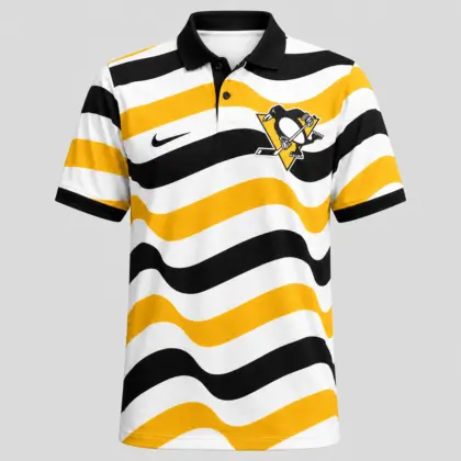 Pittsburgh Penguins | Premium NHL Retro Wavy Stripe Short Sleeve Polo Shirt NDN