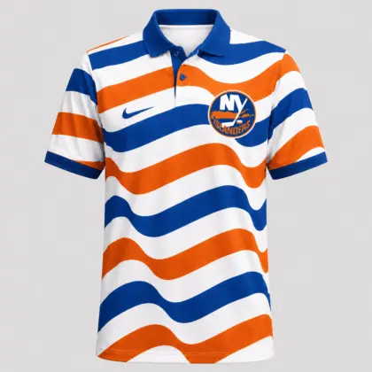 New York Islanders | Premium NHL Retro Wavy Stripe Short Sleeve Polo Shirt NDN