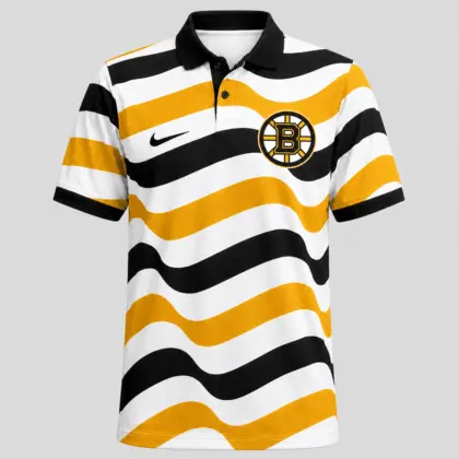 Boston Bruins | Premium NHL Retro Wavy Stripe Short Sleeve Polo Shirt NDN