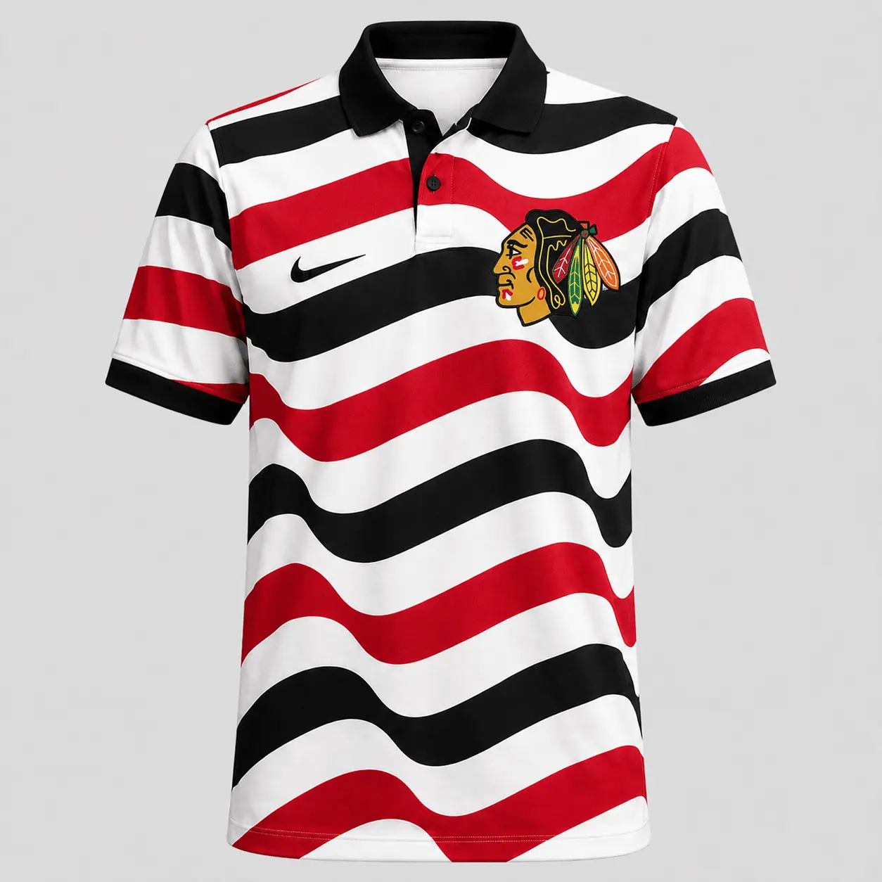 Chicago Blackhawks | Premium NHL Retro Wavy Stripe Short Sleeve Polo Shirt NDN