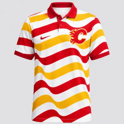 Calgary Flames | Premium NHL Retro Wavy Stripe Short Sleeve Polo Shirt NDN