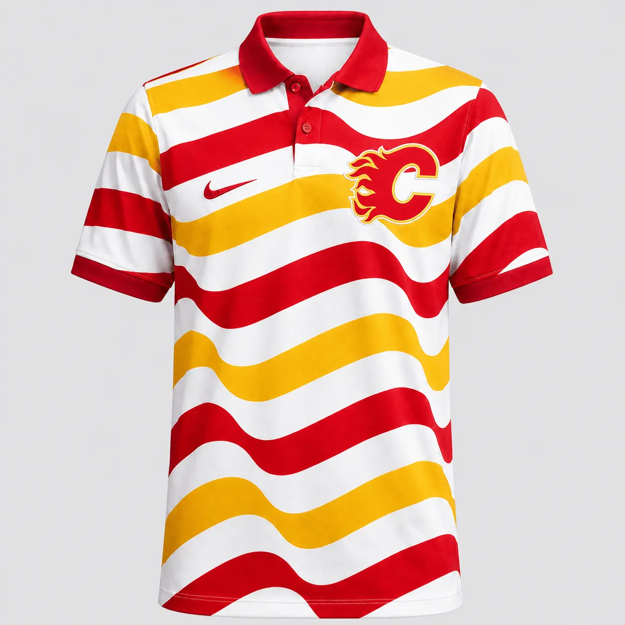 Calgary Flames | Premium NHL Retro Wavy Stripe Short Sleeve Polo Shirt NDN