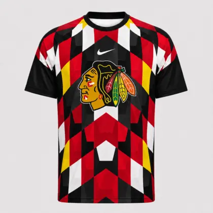 Chicago Blackhawks | Premium NHL Vintage Diamond Grid Hockey T-Shirt NDN