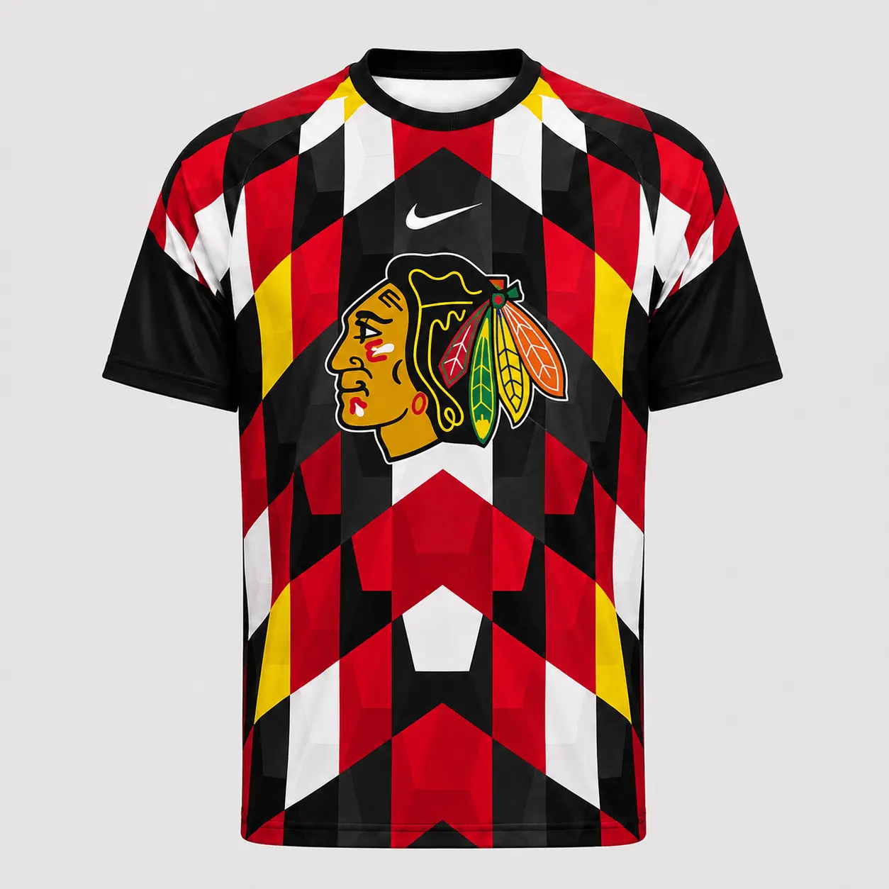 Chicago Blackhawks | Premium NHL Vintage Diamond Grid Hockey T-Shirt NDN