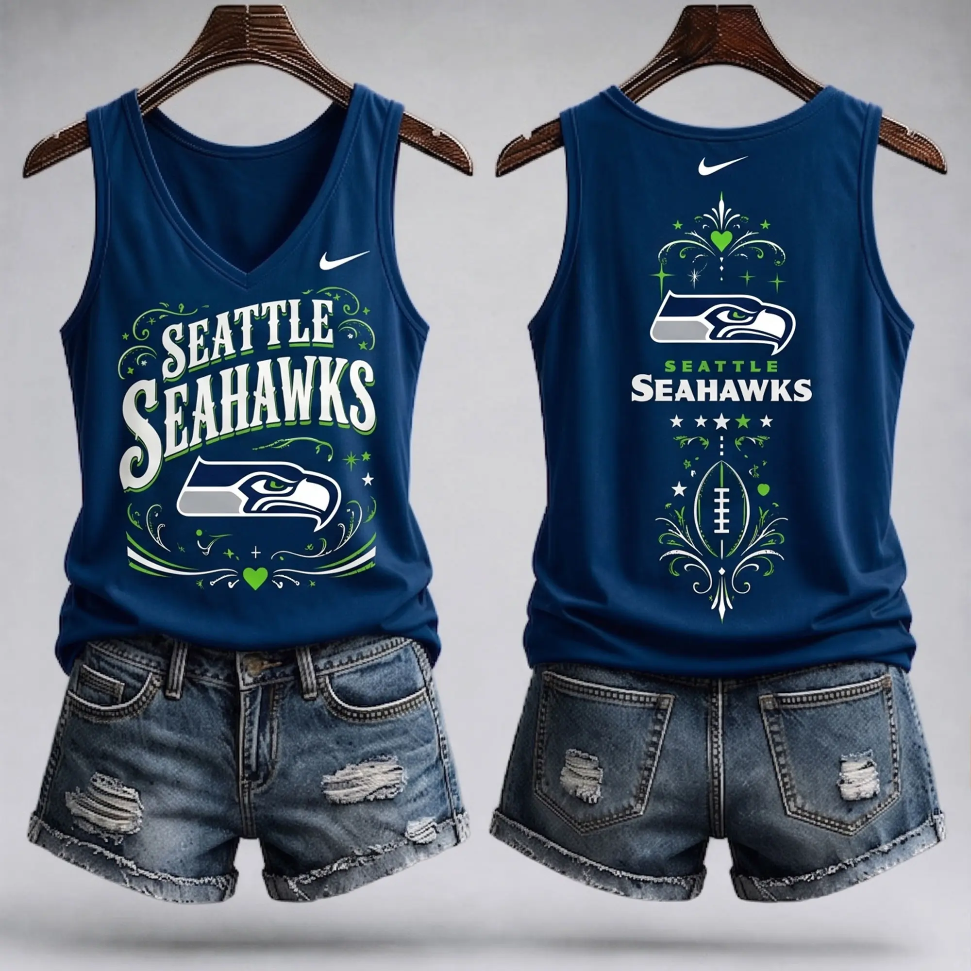 Seattle Seahawks | Premium NFL Game Day Glory V-Neck Tank Top NY - Image 2