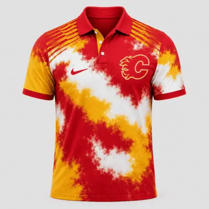 Calgary Flames | Premium NHL Retro Grunge Hockey Polo Shirt NDN