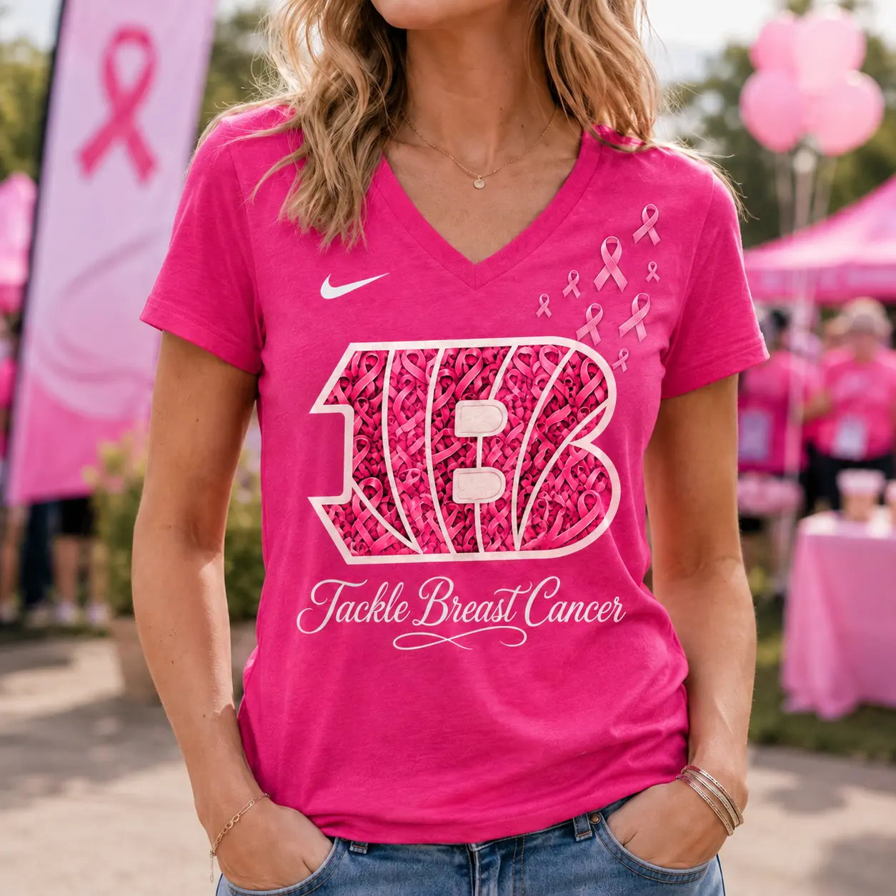Cincinnati Bengals | Premium NFL Tackle Breast Cancer V-neck NY