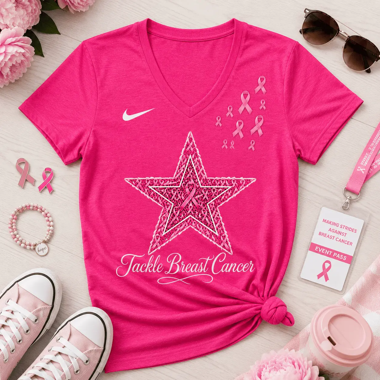 Dallas Cowboys | Premium NFL Tackle Breast Cancer V-neck NY - Image 2
