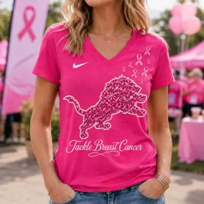 Detroit Lions | Premium NFL Tackle Breast Cancer V-neck NY