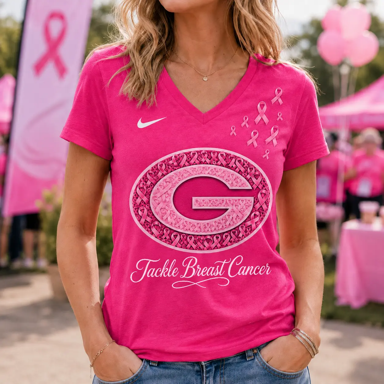 Green Bay Packers | Premium NFL Tackle Breast Cancer V-neck NY