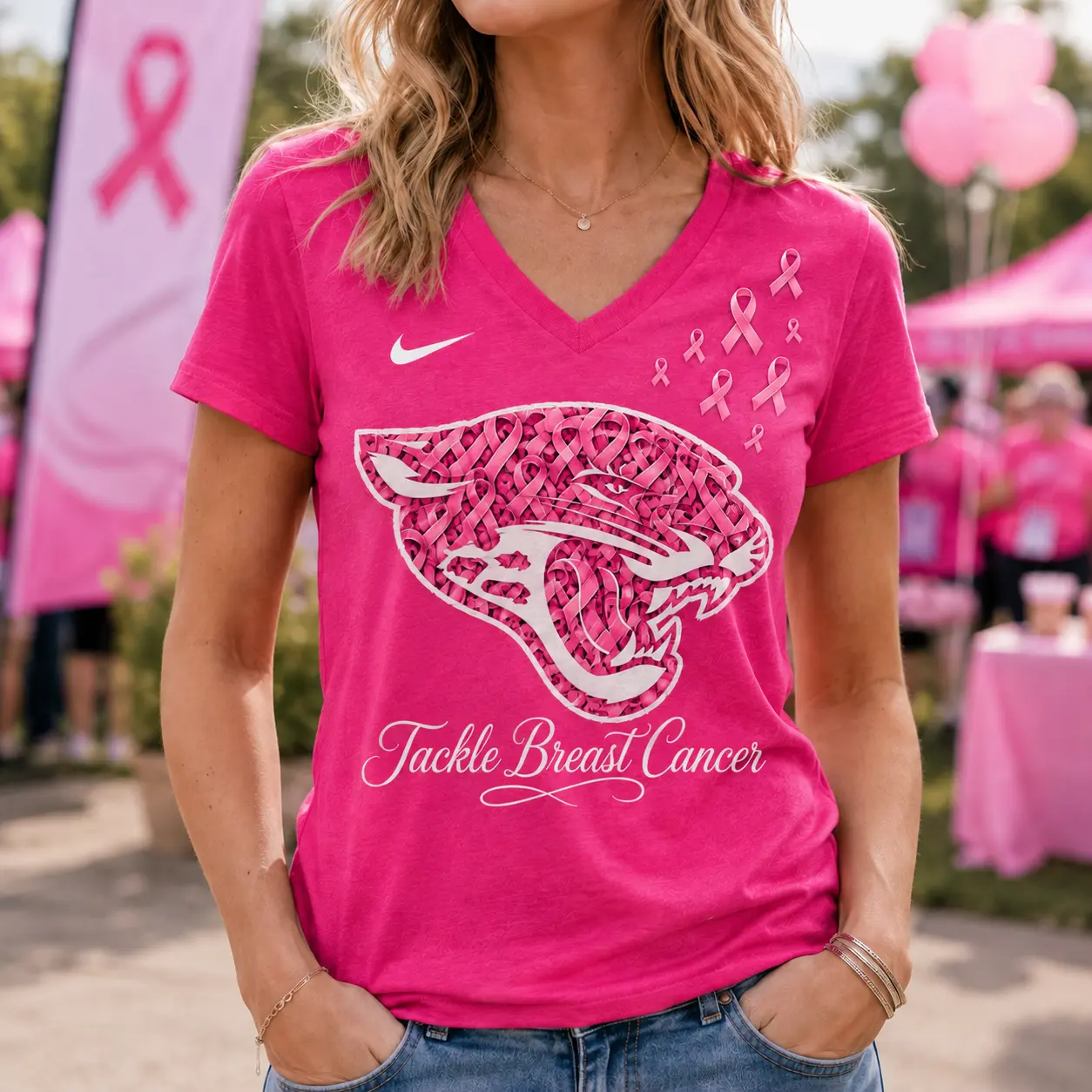 Jacksonville Jaguars | Premium NFL Tackle Breast Cancer V-neck NY