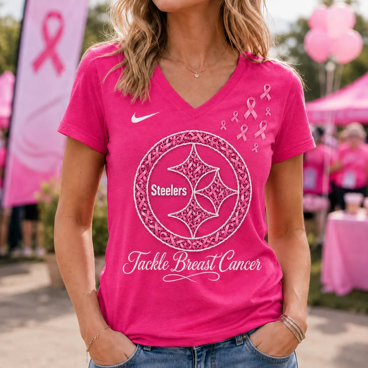Pittsburgh Steelers | Premium NFL Tackle Breast Cancer V-neck NY
