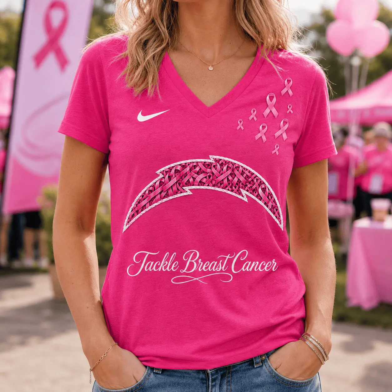 Los Angeles Chargers | Premium NFL Tackle Breast Cancer V-neck NY