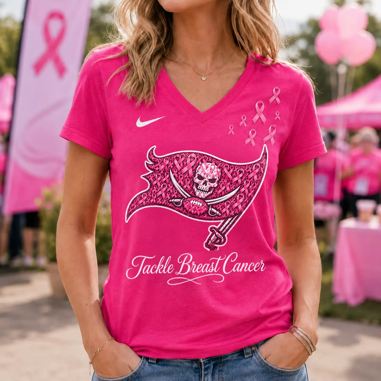 Tampa Bay Buccaneers | Premium NFL Tackle Breast Cancer V-neck NY