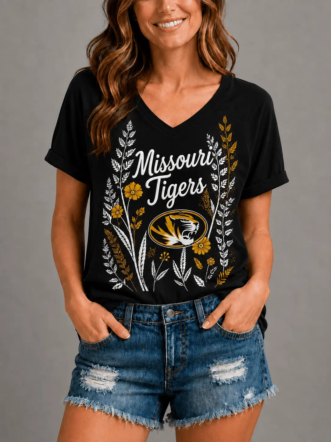 Missouri Tigers | Premium NCAA Floral Spirit V-neck NY - Image 2