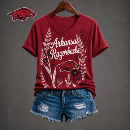 Arkansas Razorbacks | Premium NCAA Floral Spirit V-neck NY