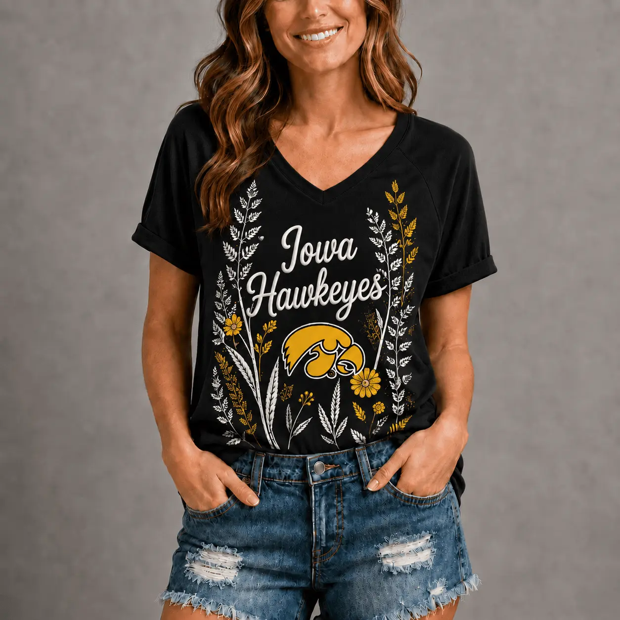 Iowa Hawkeyes | Premium NCAA Floral Spirit V-neck NY