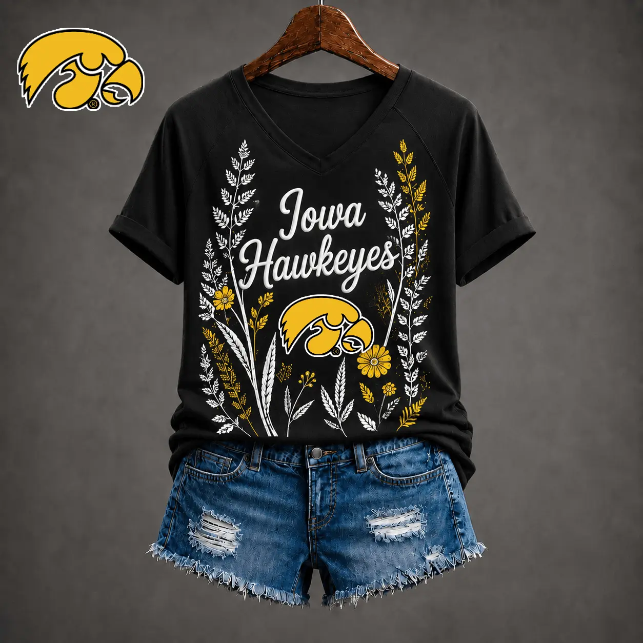 Iowa Hawkeyes | Premium NCAA Floral Spirit V-neck NY - Image 2