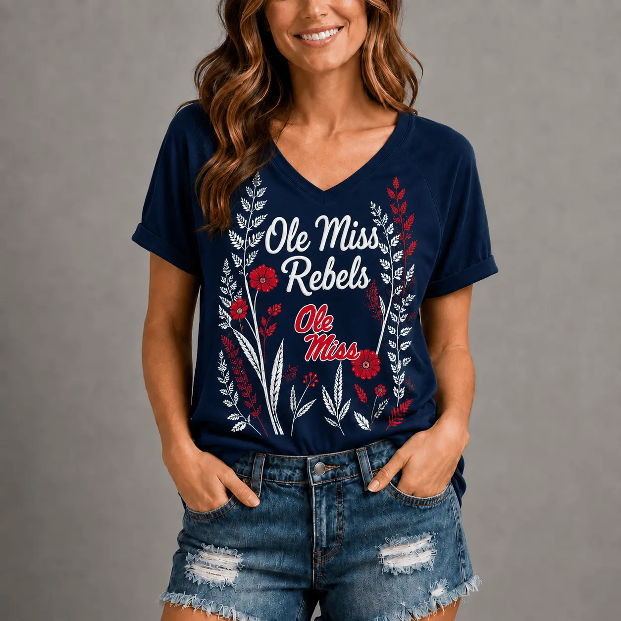 Ole Miss Rebels | Premium NCAA Floral Spirit V-neck NY - Image 2