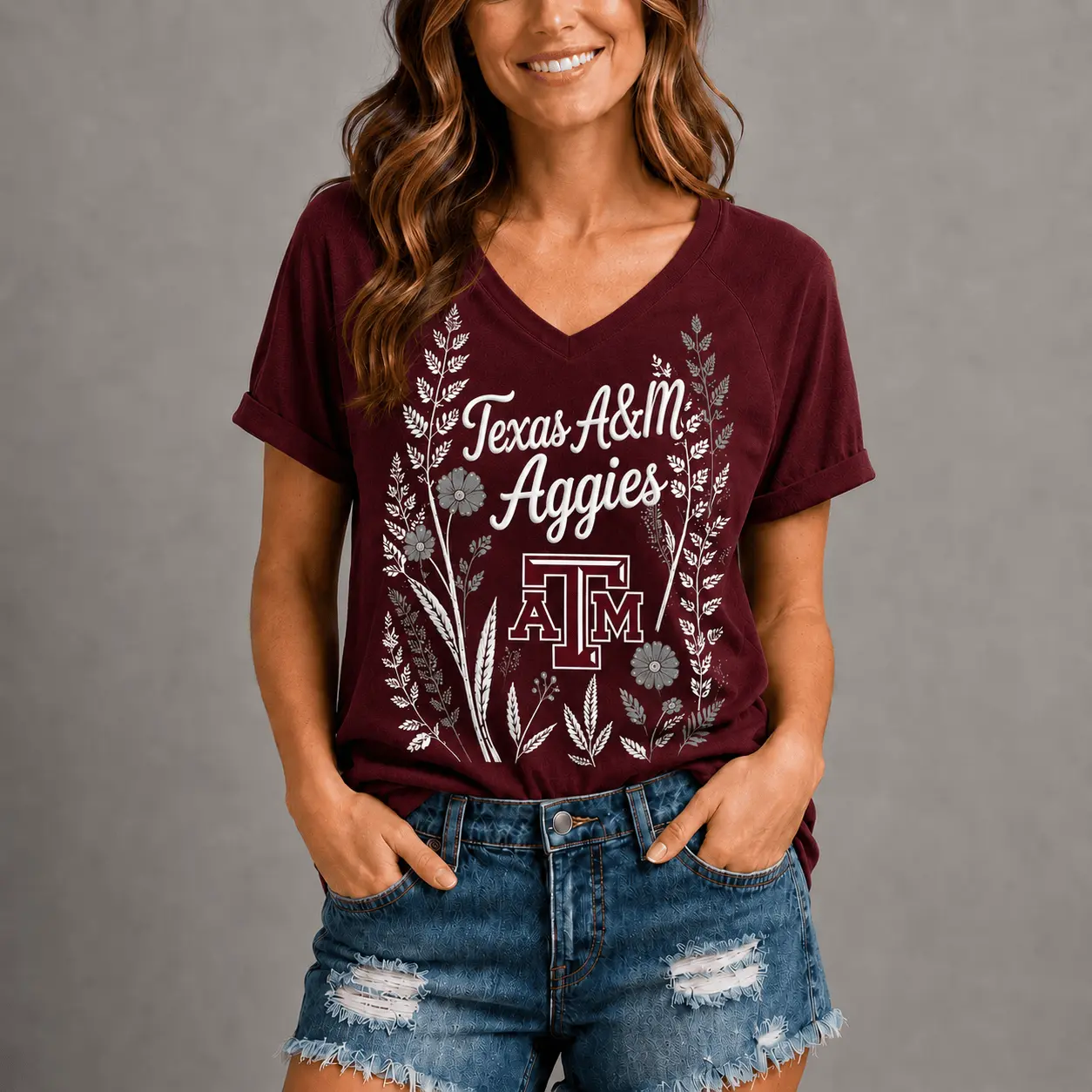 Texas A&M Aggies | Premium NCAA Floral Spirit V-neck NY - Image 2