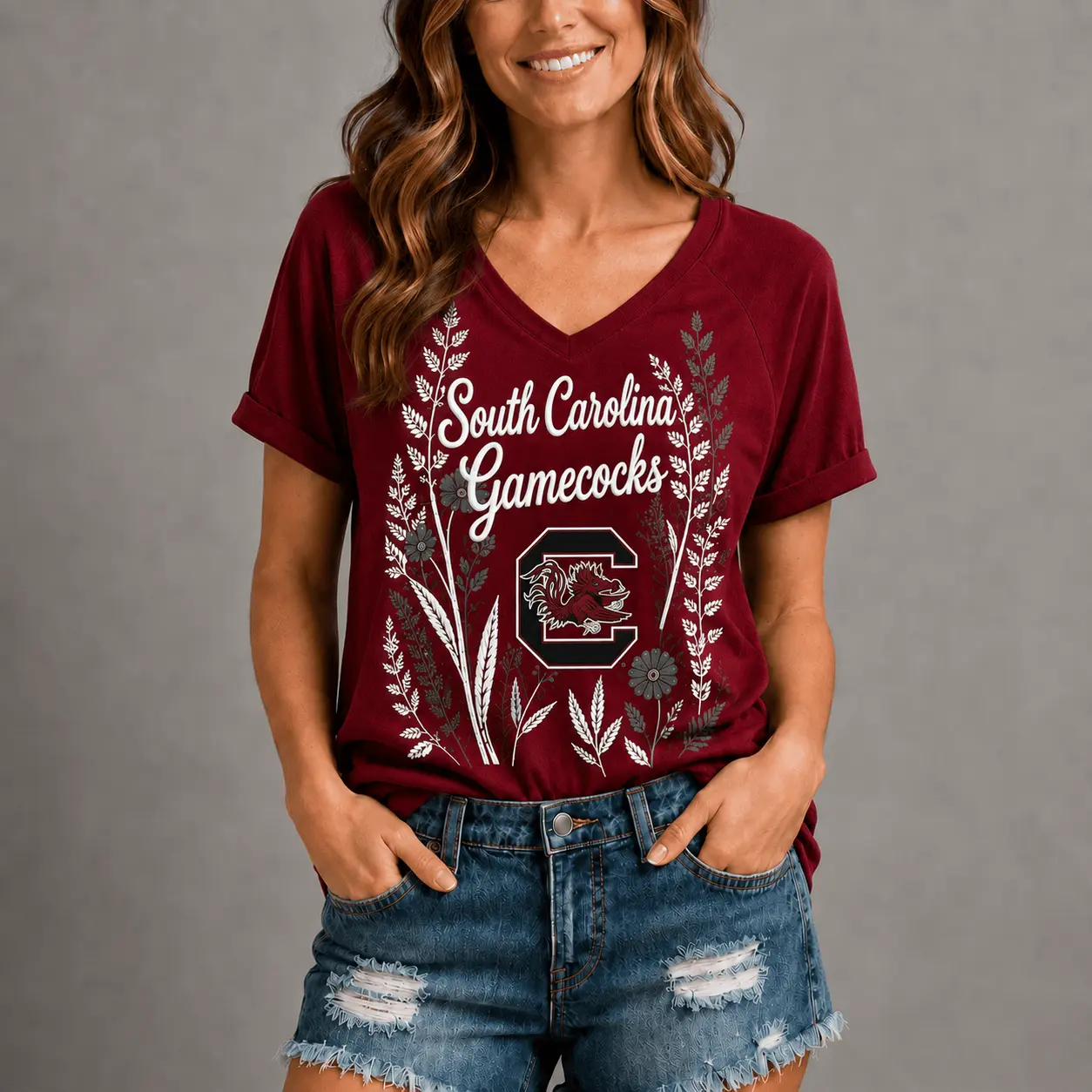 South Carolina Gamecocks | Premium NCAA Floral Spirit V-neck NY - Image 2