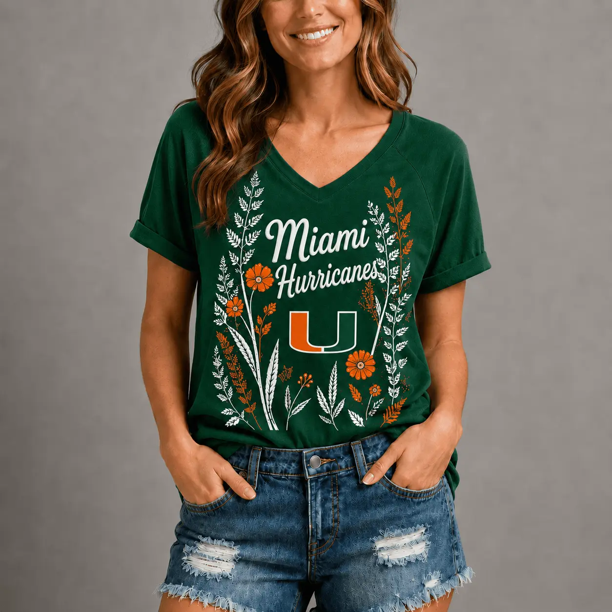 Miami Hurricanes | Premium NCAA Floral Spirit V-neck NY - Image 2