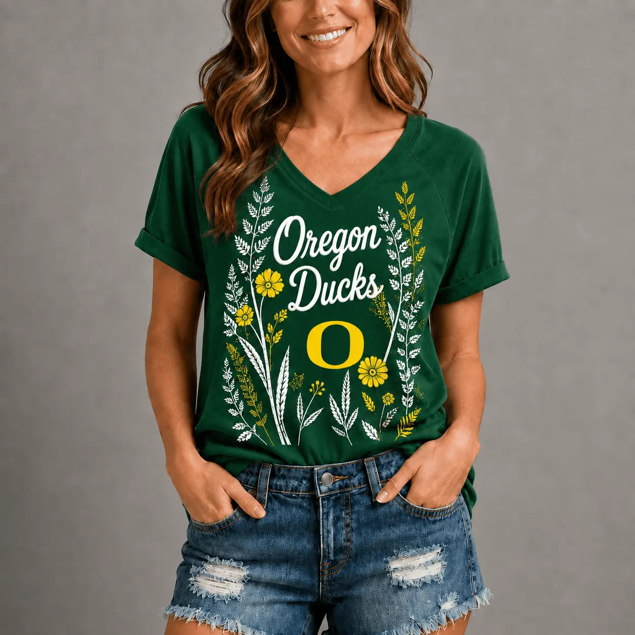 Oregon Ducks | Premium NCAA Floral Spirit V-neck NY - Image 2
