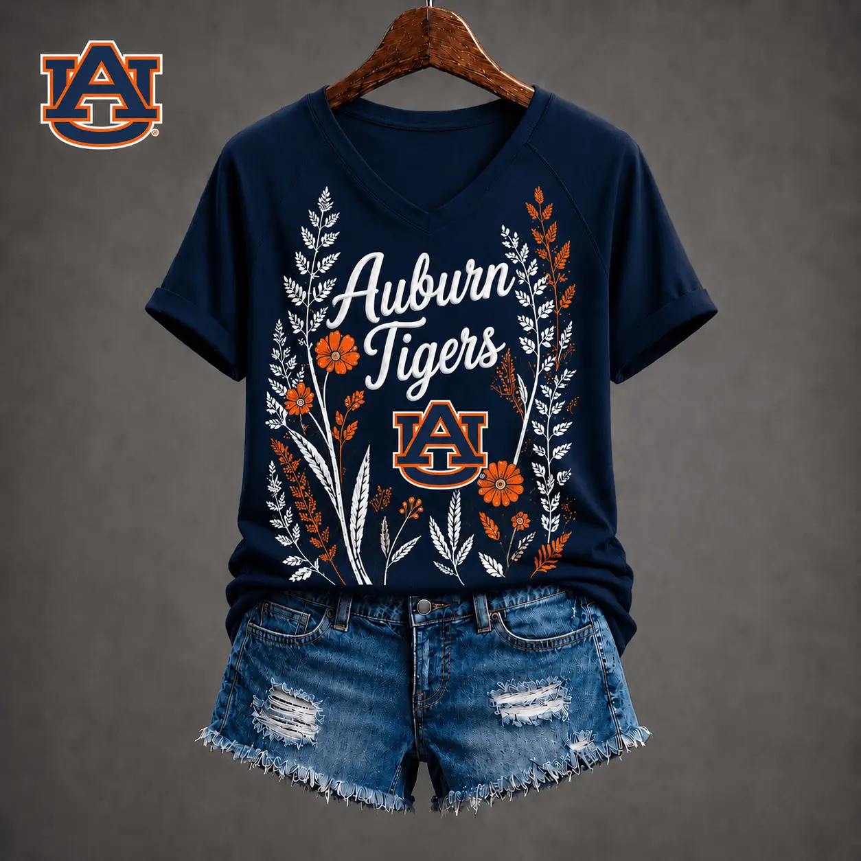 Auburn Tigers | Premium NCAA Floral Spirit V-neck NY