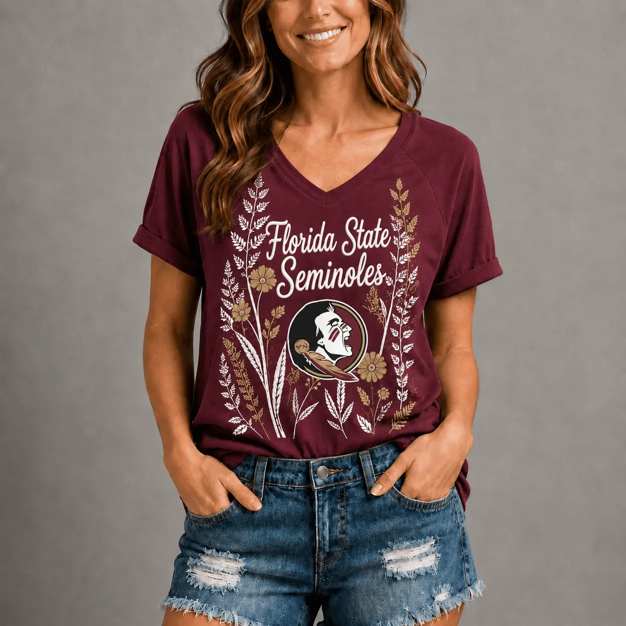 Florida State Seminoles | Premium NCAA Floral Spirit V-neck NY - Image 2