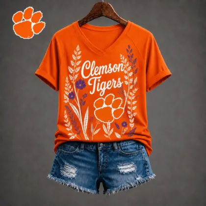 Clemson Tigers | Premium NCAA Floral Spirit V-neck NY