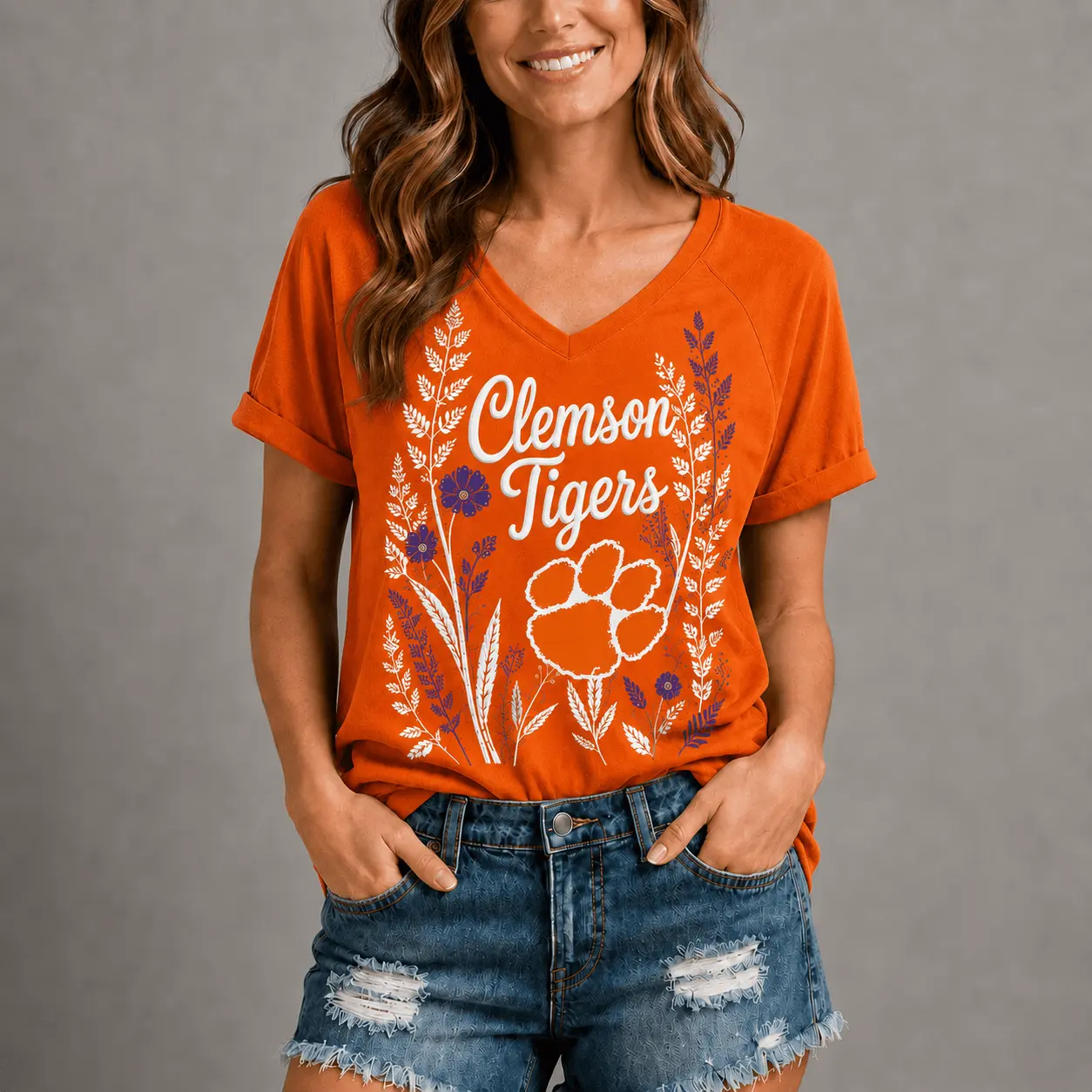 Clemson Tigers | Premium NCAA Floral Spirit V-neck NY - Image 2