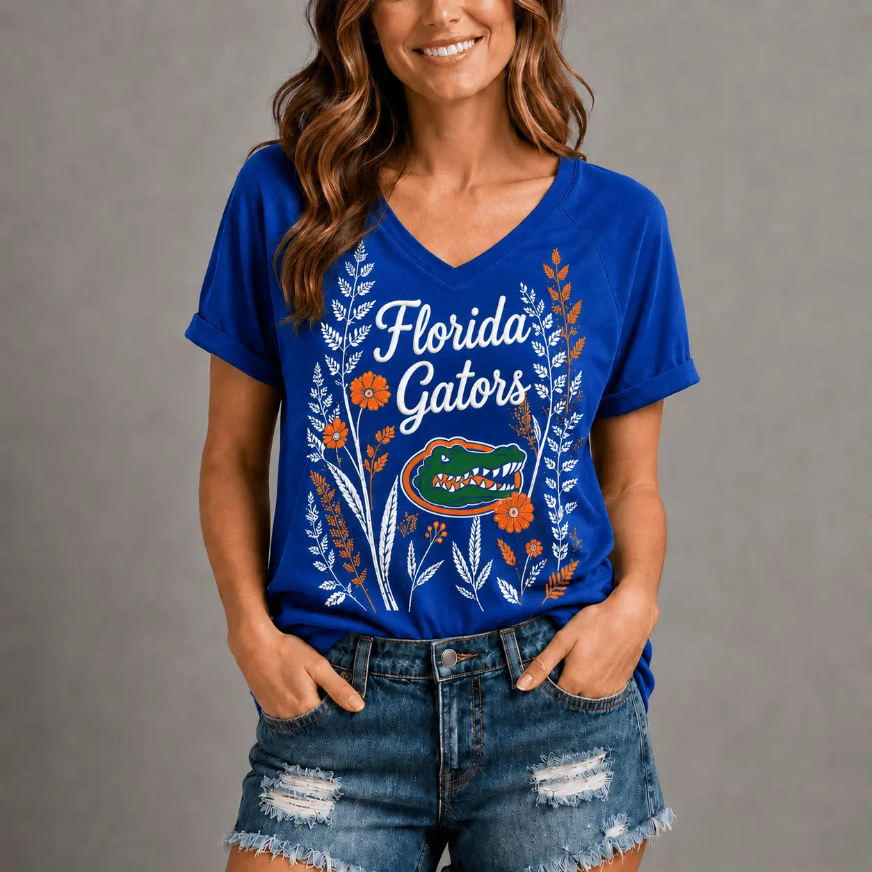 Florida Gators | Premium NCAA Floral Spirit V-neck NY - Image 2