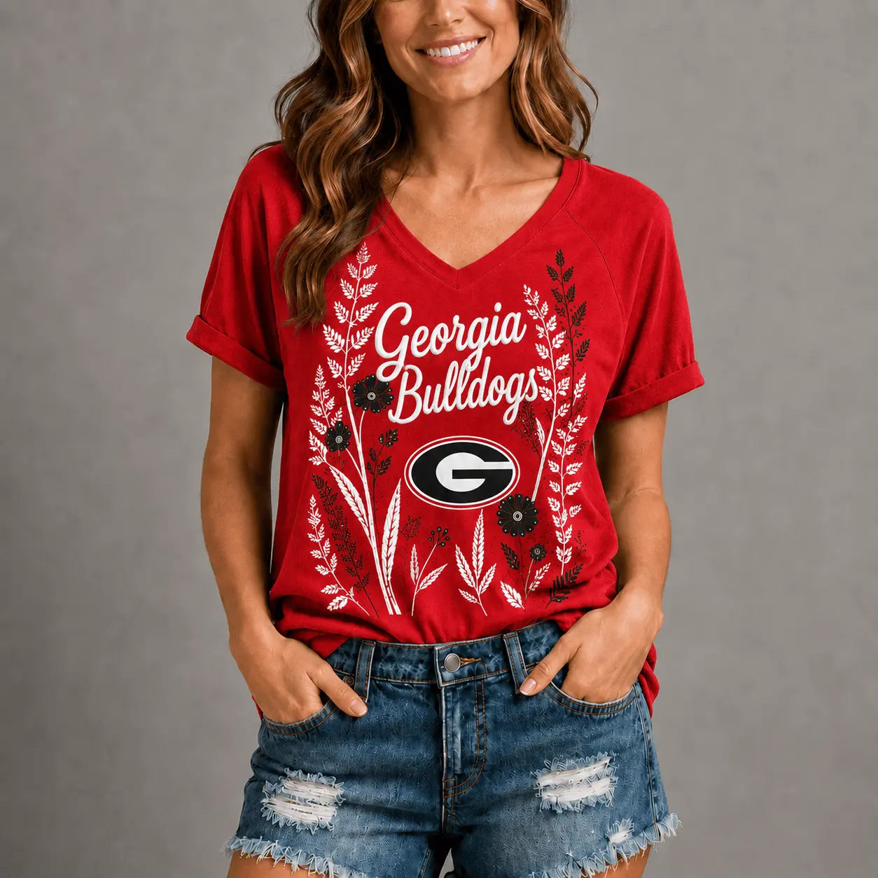 Georgia Bulldogs | Premium NCAA Floral Spirit V-neck NY - Image 2